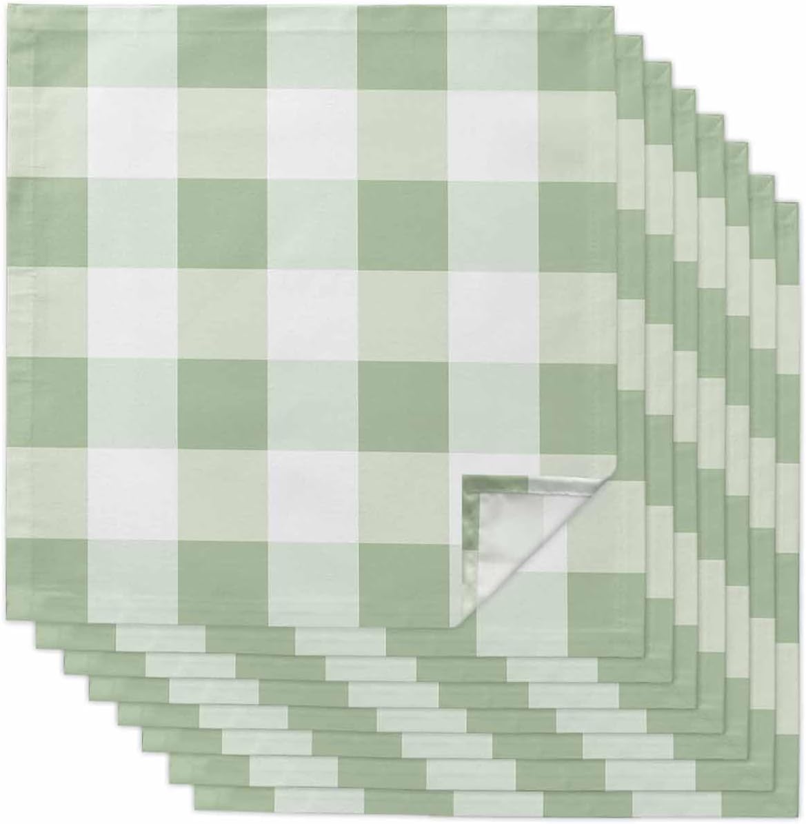 Sage Green Plaid Cloth Napkins Set of 8 Reusable Dinner Napkins, Spring Checkered Cocktail Napkin, Farmhouse Buffalo Washable Table Napkins for Wedding/Holiday Party/Baby Shower 20"x20"