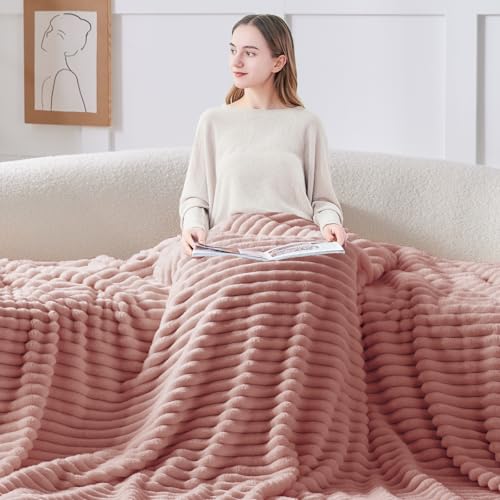 Image of BEDELITE Ribbed Twin Blanket for Couch & Bed, Dusty Pink, 60 inchx80 inch