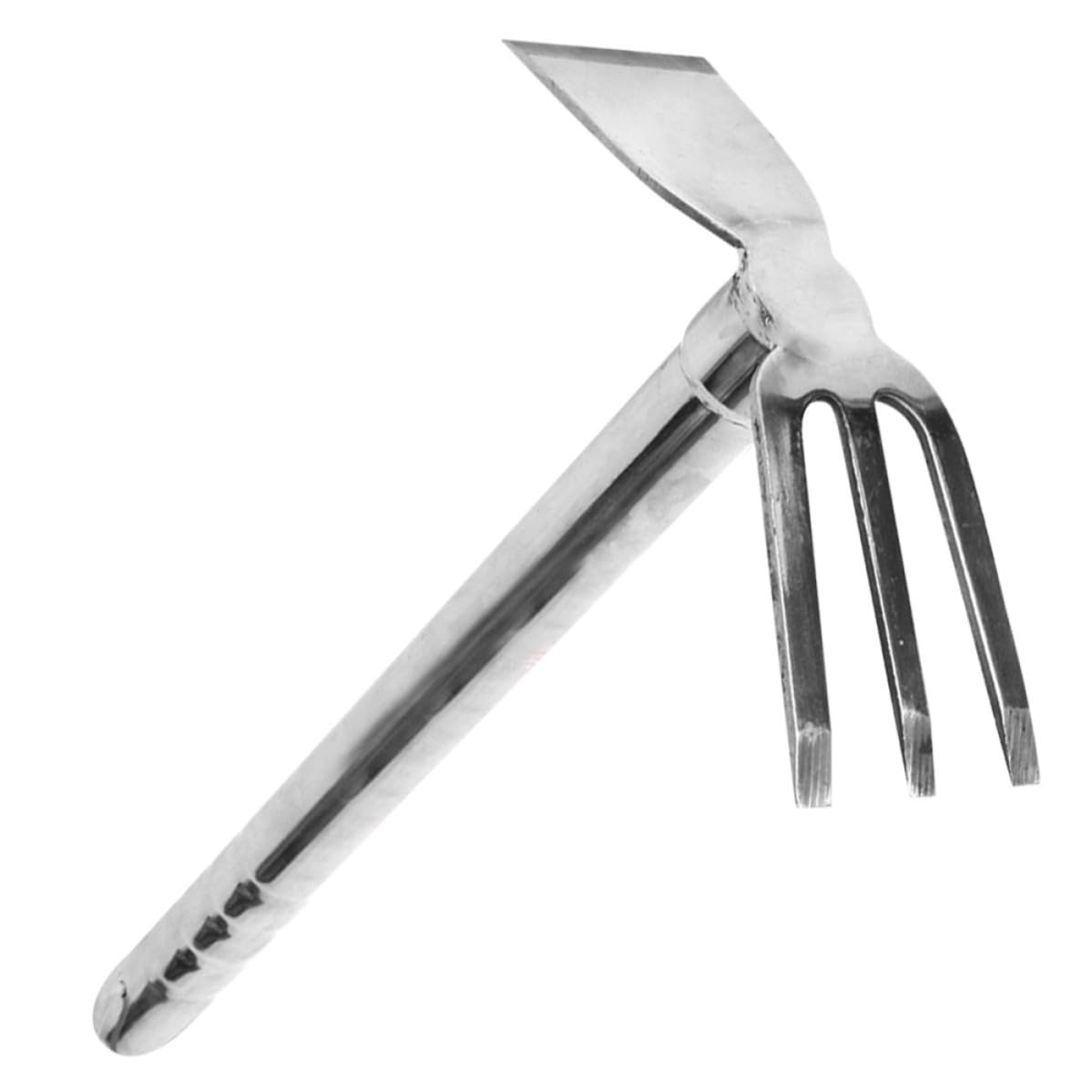 Hemobllo Azada Pequeña de Mano de Acero Inoxidable, Plata, para Jardinería y Huerto, Herramienta para Remover Tierra y Aflojar el Suelo, Mango Robusto