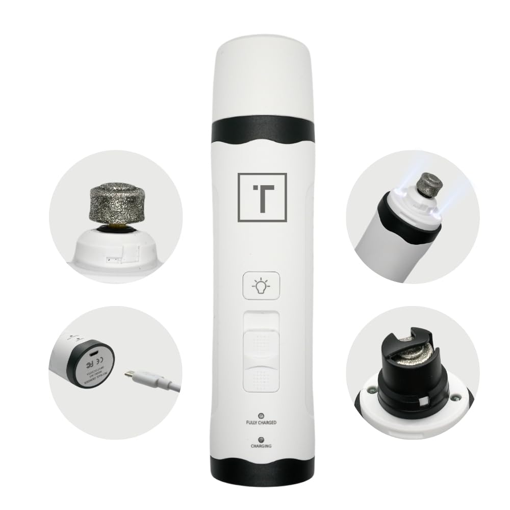 Tardini Dog Nail Grinder with LED Light – 2-Speed Cat & Dog Nail Trimmer & Grinder - Rechargeable with 4 Hours of Charge – Super Quiet Claw Grooming Kit – Cordless Pet Nail Clipper Small & Large Dogs