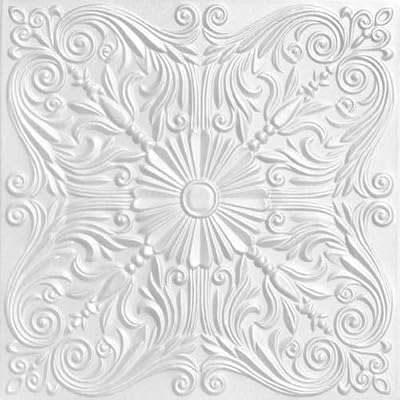 À LA MAISON CEILINGS R139 Spanish Silver Foam Glue-Up Ceiling Tile (21.6 Sq. Ft./Case), Pack of 8, Dove White