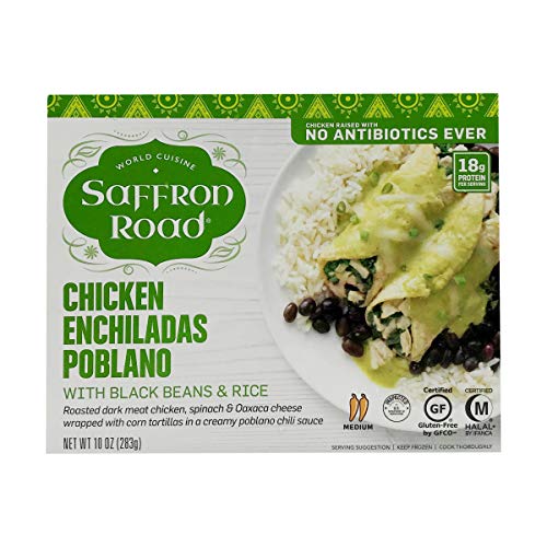Saffron Road Chicken Enchiladas Poblano With Black Beans And Rice Frozen Dinner, 10Oz - Antibiotic Free, Gluten Free, Halal #TOP14