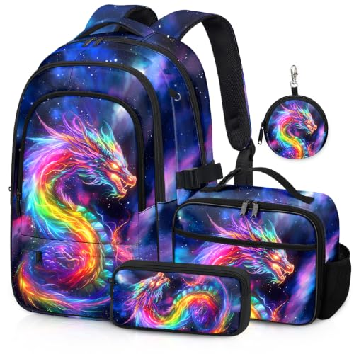 Labfen Dragon Backpack for Boys Kids Dragon Backpack with Lunch Box Pencil Case and Coin Purse Elementary School Bookbag for Kids Teens Boys