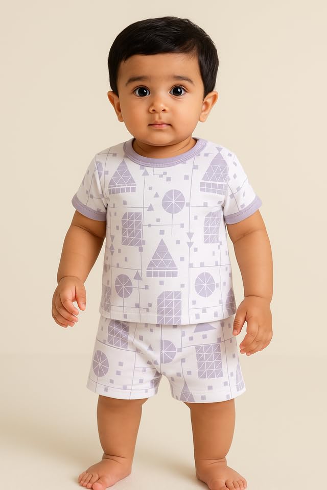Image of Baby Girls 100% Cotton Printed Half Sleeve T-shirt & Short Summer Clothing Sets (Pack Of 2)