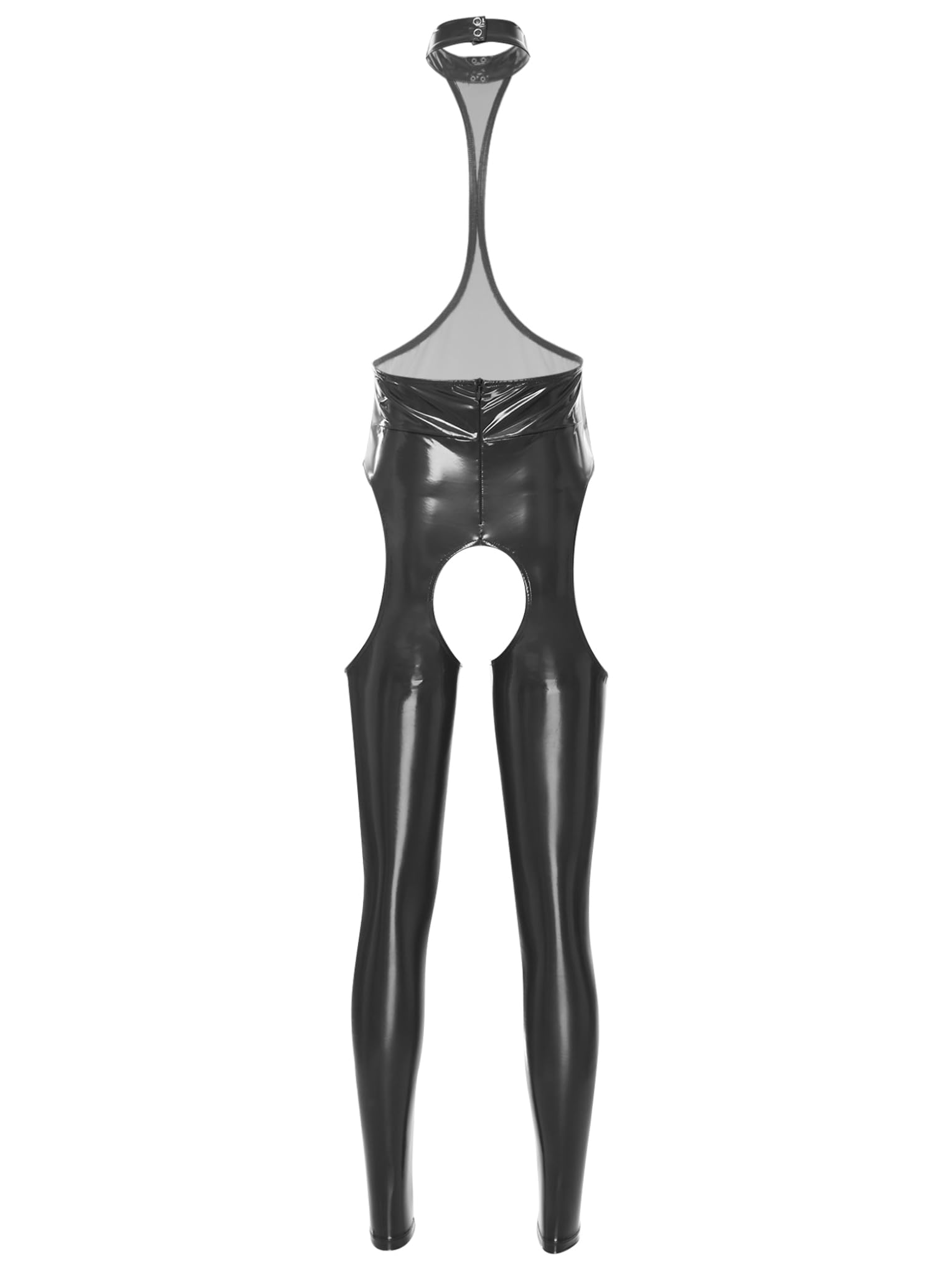 Hansber Corpo In Pelle Nera Donna Seno Aperto Catsuit Senza Maniche Tuta Passo Aperto Jumpsuit In Lattice Body Intero Abbigliamento Per Pole Dance