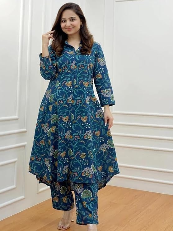 Image of GRECIILOOKS Kurta Sets women stylish | Kurta's Set | Woman Ethnic Co-Ord Set | Women's Straight Printed Kurta with Pant | Festive Indian Traditional Outfit Dress for Functions & Puja | 3 /4 Half Sleeve