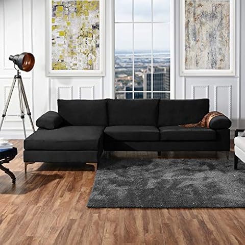Casa Andrea Milano Modern Large Velvet L-Shape Sectional Sofa, with Extra Wide Chaise Lounge Couch Cover