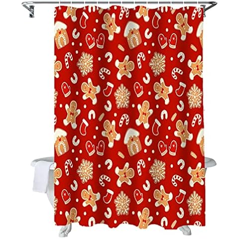 Christmas Shower Curtains 72 x 84 Inches Gingerbread Man Snowflake Bath Curtain Candy Cane Glove Waterproof Polyester Fabric Bathroom Curtain with Hooks Cover