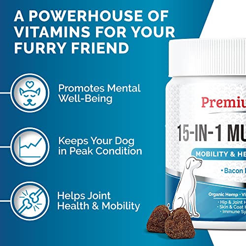Premium Care 15-In-1 Dog Multivitamin Chews - Dog Vitamins And Supplements With Vitamin C, Probiotics And Omega 3 For Physical And Mental Wellbeing Support - 120 Multi-Vitamins For Seniors & Puppies #TOP2