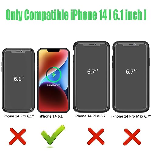 Wireless Charging Case for iPhone 14, 10000mAh High Capacity Portable Rechargeable Protective Battery Case Wireless Charging Compatible with iPhone 14 (6.1 inch) Extended Battery Charger Case (Black)