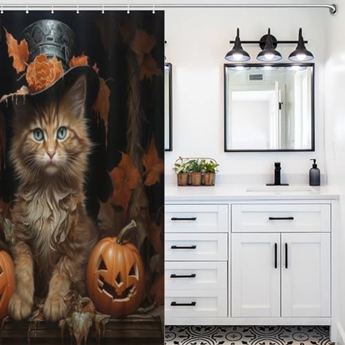 Rideau de douche Halloween citrouille en polyester imperméable pour bain