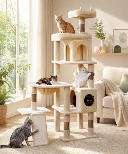 Árbol para gatos grande beige para interior 68 pulgadas miniatura 5