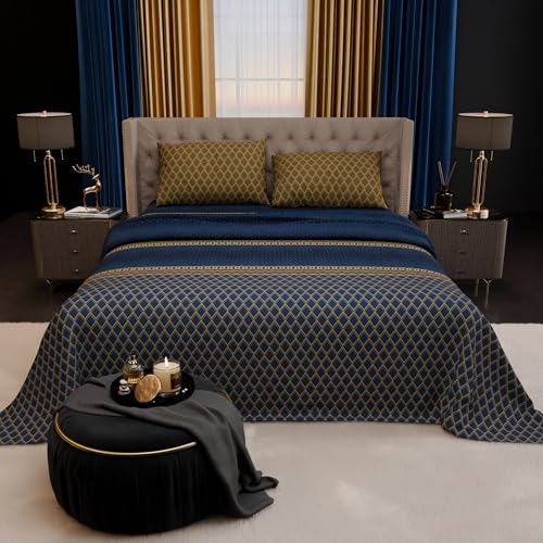 Image of Stoa Paris 100% Bamboo Cotton King Size Bedsheet with 2 Pillow Covers, 200TC Printed Bedding Set, Breathable, All-Season Comfort, Aesthetic Home Decor, Imperial Grandeur - Indigo Arcadia(228cmx274cm)