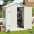 VONZOY Outdoor Storage Shed, 6x4.5 FT Resin Shed with Floor and Lockable Door, Window & Vents, Waterproof Tool Sheds & Outdoor Storage for Bike, Garbage Cans,Garden Accessories, Sandstone