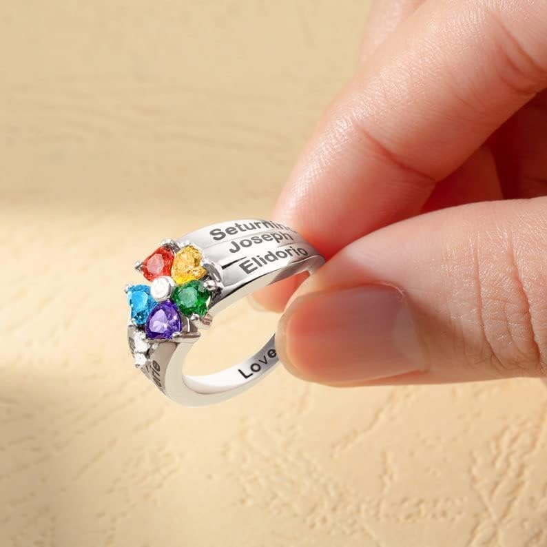 Mothers Ring 925 Sterling Silver with 1-7 Birthstones & Names Personalized Women Band Custom Family Jewelry Mom Gifts for Women Gifts for Mother's Day Ring4