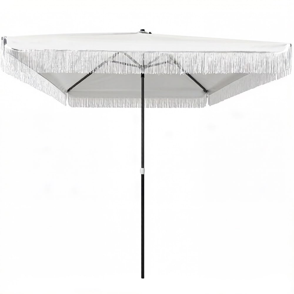 LARAKVEAKV Bohemian Umbrella Macrame Fringe Patio Umbrella, 6.5ft Rectangle Umbrella Outdoor Balcony Parasol With Tassels, For Deck, Pool, Outdoor Entertaining(Delicate tassel)