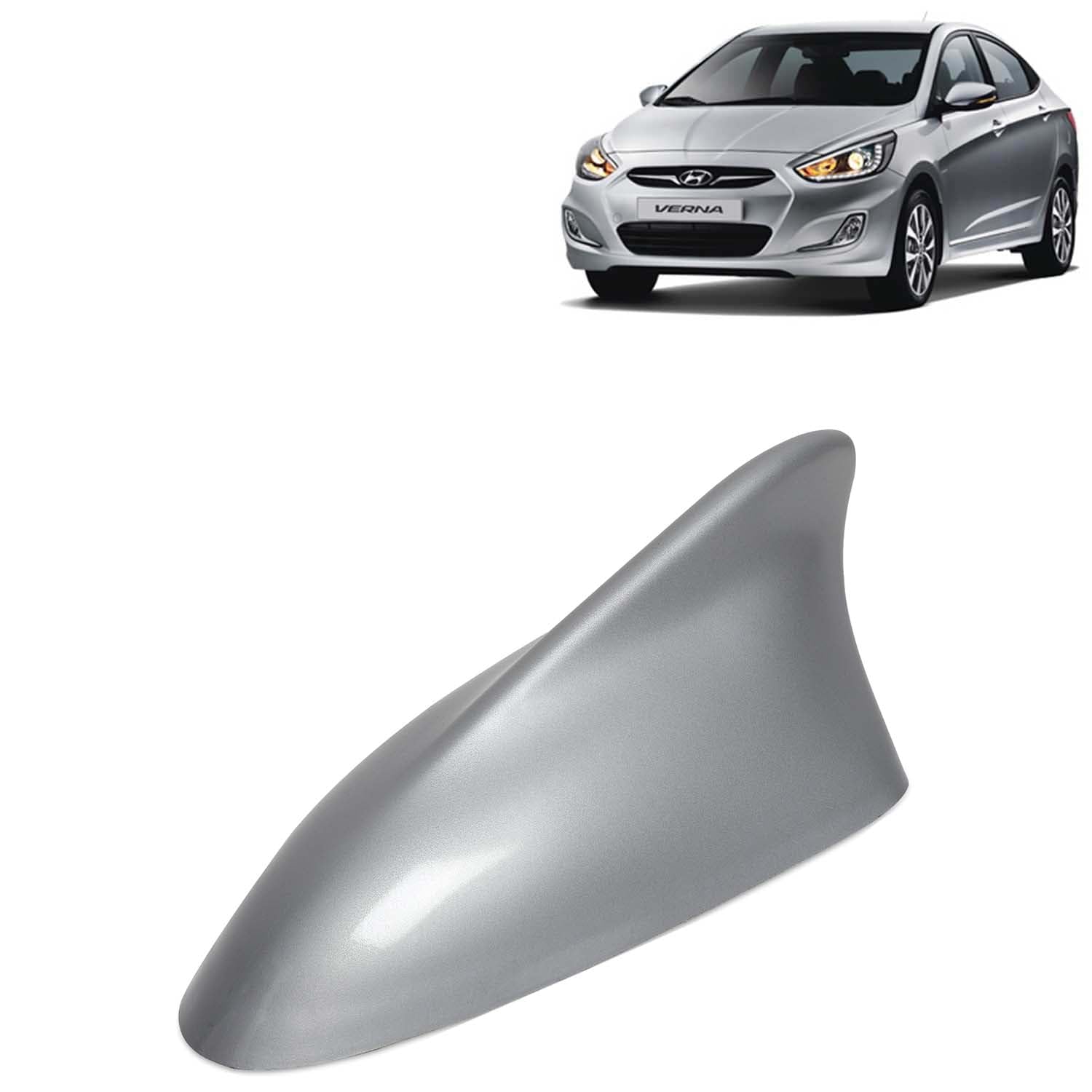 KINGSWAY Accessories Shark Fin Car Antenna Universal Size and Compatible with Hyundai Verna Year 2011 to 2016, Car Radio FM AM, DIY Easy Replacement Original Car Antenna, 1 Piece, Silver Color