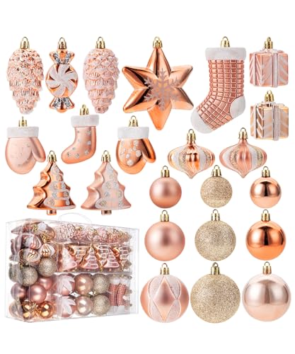 Mr. Pen Assorted Rose Gold Shatterproof Ornaments Set, 77 pcs, Bulk Ornaments for Tree