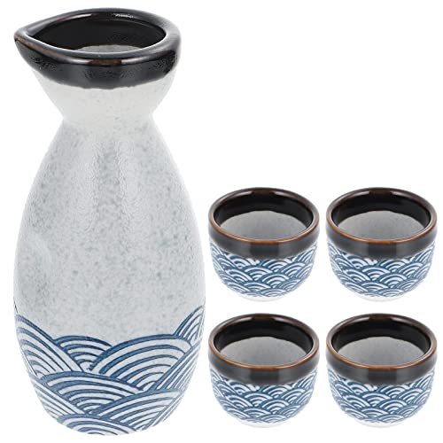 HEMOTON Service à Saké Japonais,4PCS Tasse et Bouteille de Saké en Céramique Motif Prune Peint à la Main Traditionnel Service à Saké Set pour Famille Restaurant Lieu de Sushi