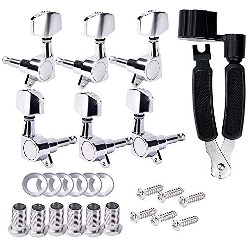 ACCOCO 6PCS 3L3R Clavijas de Afinación de Guitarra, Clavijas Afinadoras para Guitarra Acústica, con Cortador de Cuerda, Clavijeros Bloqueantes de Repuesto, Cerrado Sintonizadores de Bloqueo