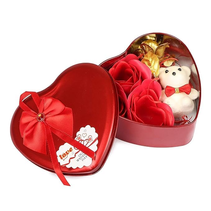 Sunshine & Serenity Heart Shape Valentine Gift Box with Teddy & Rose - Gift for Girlfriend, Boyfriend, Wife, Fiance, Husband - Birthday Anniversary Special Couples -Valentine Day Decoration Items-image-8
