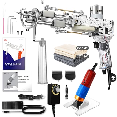 Image of Justuft Rug Tufting Gun with Carpet Trimmer Kit 2 in 1 Rug Gun Machine Starter Kit with Rug Shaver Carpet Making Rug Punch Supplies with Cloth (Transparent)
