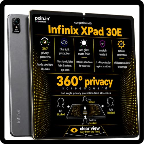 Image of Pxin 360 Pro Privacy Screen guard compatible with Infinix XPad 30E | Anti Glare | Anti UV | Anti Blue | Anti Reflection | Privacy Filter | Unbreakable Build