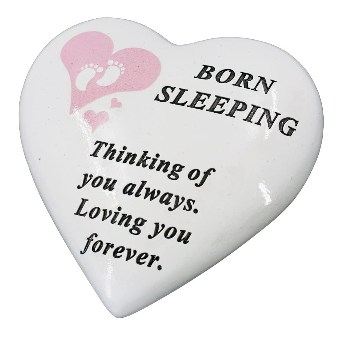 Angraves Born Sleeping Pink Little Girl Baby Memorial Graveside Heart Ornament Plaque