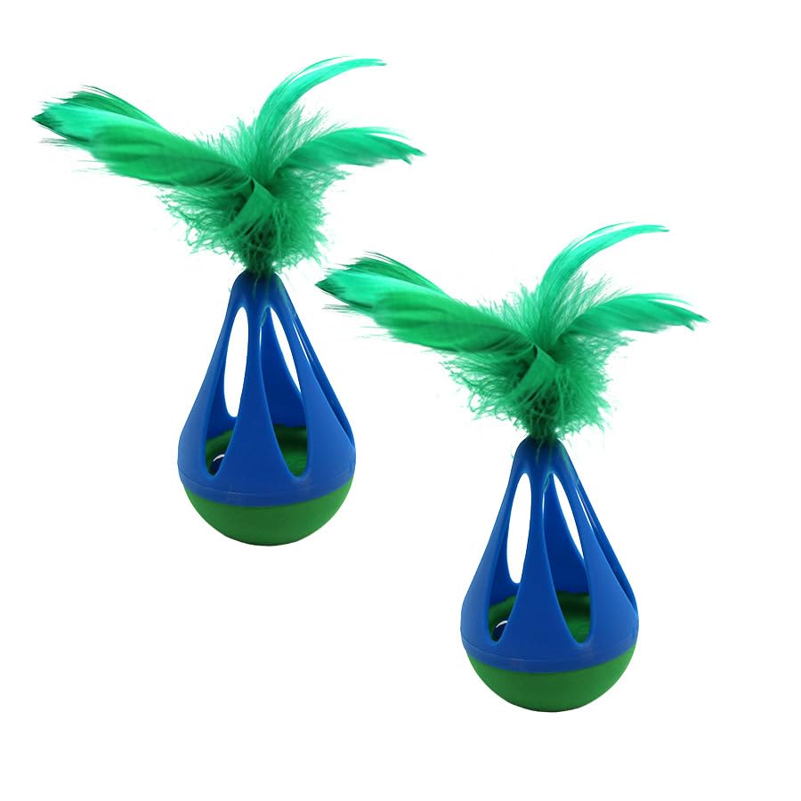 Playology Cat Toy Set 2-Pack Teeter Totter Toys | Interactive Feather-Topped Cat Toy Gift Set | Engaging Indoor Playtime