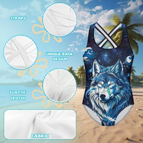 Image of Girls One Piece Cat Swimsuits Quick Dry Cartoon Beach Bathing Suit Crossback Swimwear for Kids 5-14 Years