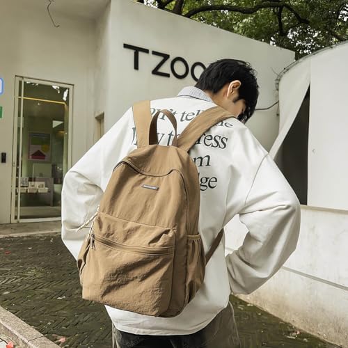 Foldable Backpack for Men Women Zipper Closure Bookbag for Trip (Khaki)3