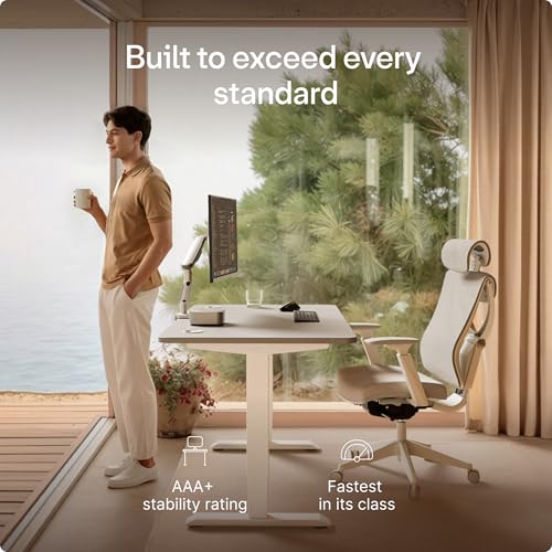 Image of Desktronic HomePro Standing Desk 48x24 - Made in Europe, Ergonomic Sit Stand Home Office Desk, Electric Height Adjustable, Dual Motor, USB & USB-C Charging, Wobble-Free, Touchscreen, 3 Memory Presets