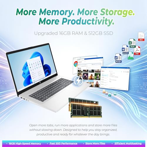 Image of HP 17.3 Inch Business Laptop Computer • 2026 Edition • AMD Ryzen 5 7430U • 16GB RAM • 512GB SSD • Full HD Display • Windows 11 • Wi-Fi 6 • Large Screen for Home • Office & Study