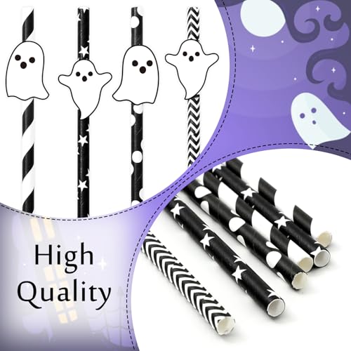 Whaline 60 sets pitillos halloween papel negro y blanco miniatura 3