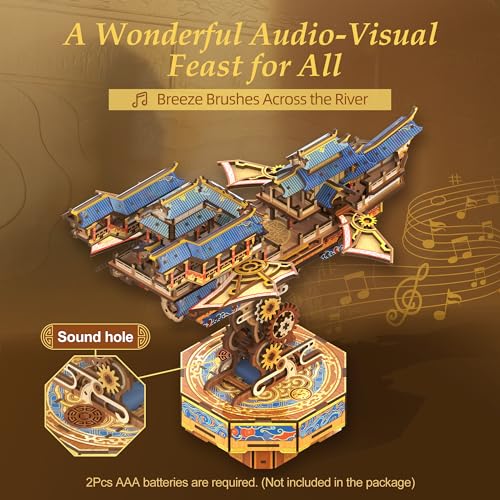 Image of Tonecheer 3D Wooden Puzzle for Adults, DIY Japanese Wooden Ship Model Kit with Music, Orien Airship Vintage Movable Building Kit Best Gift Ideas for Boys and Men - Wind Voyager