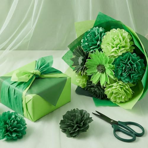 Image of woric 160 Sheets Green Tissue Paper for Gift Bags 20 x 14 Inch | 4 Assorted Green Tissue Paper Bulk for DIY Arts Crafts Birthday First Day of School Decorations