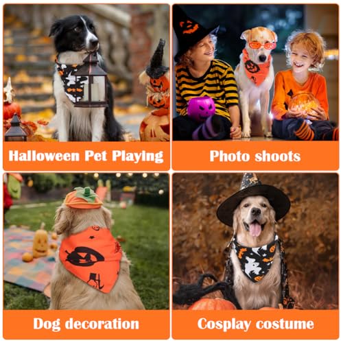Vivifying Dog Halloween Bandanas, 2Pcs Adjustable Triangle Dog Bandanas with Witch Pumpkin Pattern - Image 4