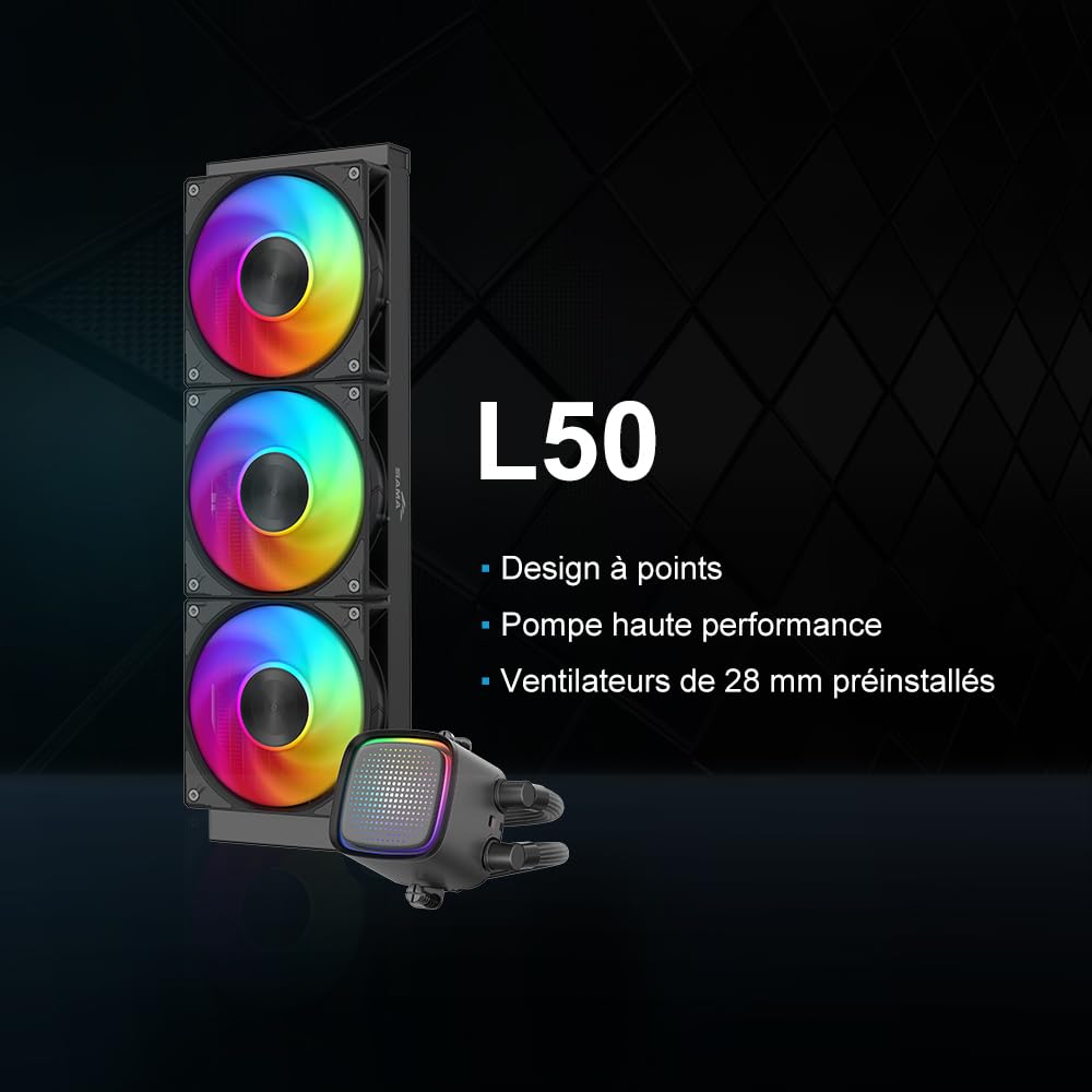 Watercooling SAMA L50 360mm ARGB, Miroir Infini, Intel/AMD, Noir