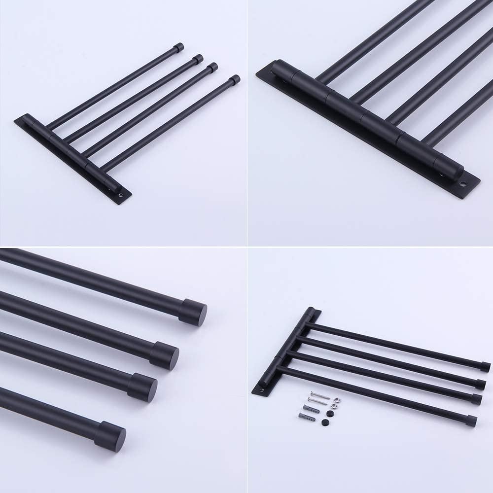 Swivel Hand Towel Bar Bathroom Swing Hanger Towel Rack Holder Matte Black Finish, Wall Mounted, 4-Arm