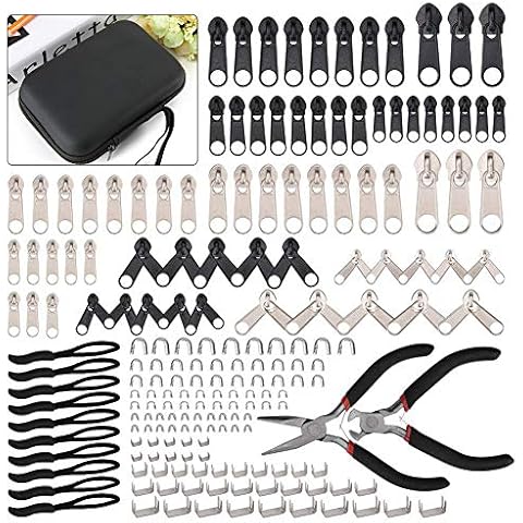 Zipper Repair Kit 197 Pcs, Zipper Replacement with Two Installation Pliers for Sleeping Bags, Jacket, Tent, Luggage, Backpacks Cover
