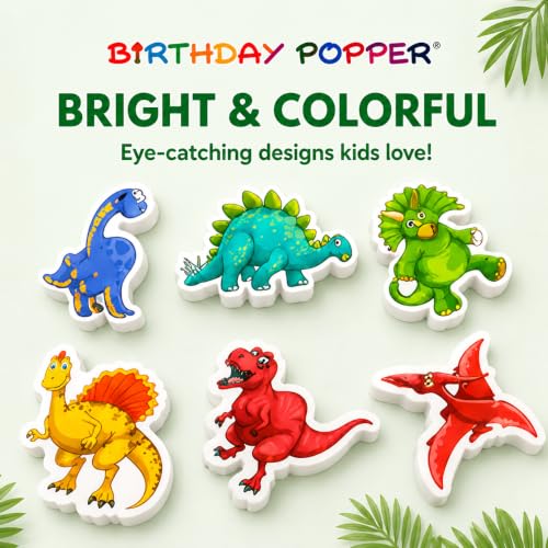 Image of Birthday Popper Birthday Return Gift for Kids Dino Erasers, 36 Pcs | 5 mm thick erasers; assorted cartoon dinosaur shapes; suitable for classroom rewards, stationery and school supplies