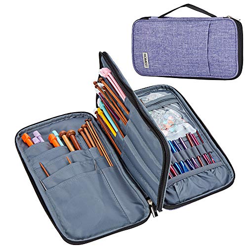 HOMEST Long Knitting Needle Case(up to 12 Inches), Circular Knitting Needle Storage Bag, Portable Tote for Knitting Accessories, Easy to Carry, Purple (Bag Only, Patent Pending)