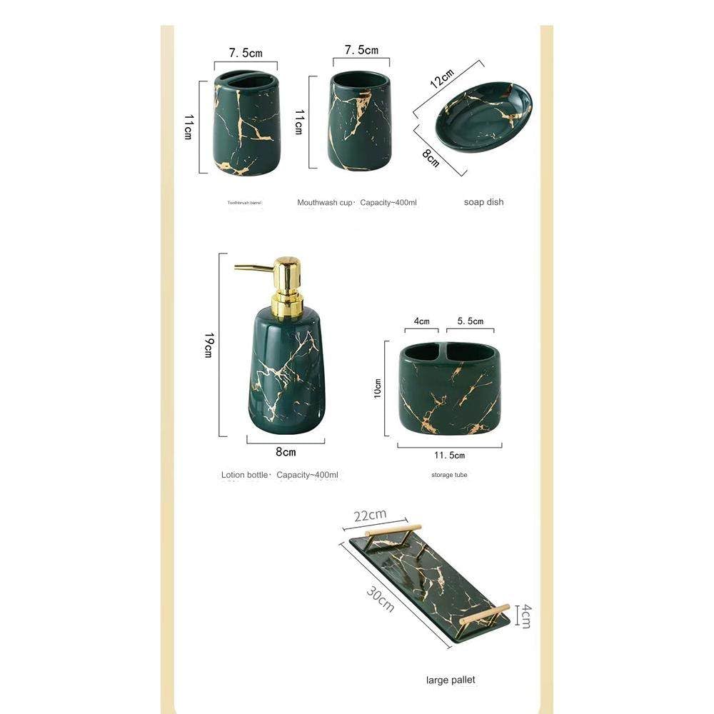 NZPOST Juego de Accesorios de baño de cerámica de mármol de 4 Piezas con dispensador de jabón, Soporte para Cepillo de Dientes, Taza para Cepillo de Dientes