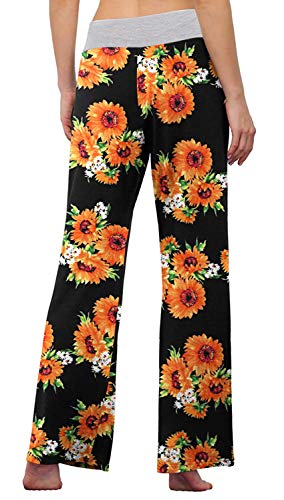 Image of AMiERY Women's Comfy Casual Pajama Pants Floral Print Drawstring Palazzo Lounge Pants Wide Leg