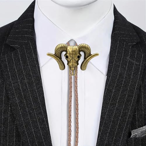 Image of Jeilwiy Bolo Tie for Men Western Cowboy Tie Necklace Gold Bolo Tie Leather Necktie Halloween Tie Accessories for Women
