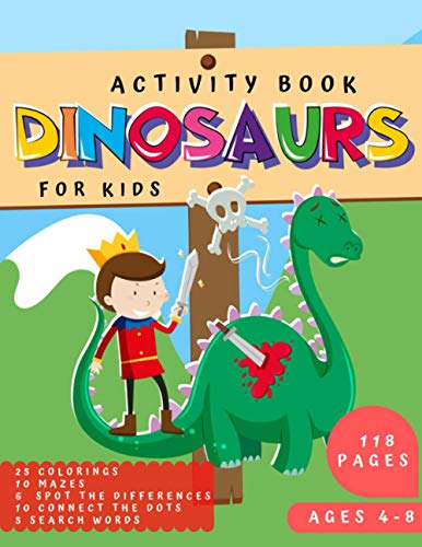 Dinosaurs Activity Book for Kids Ages 4-8: Funny Set Kid Workbook Game For Learning, Cute Coloring, Mazes, Spot The Differences, Connect the Dots and Search Words, Great Gift for Boys and Girl . image 2