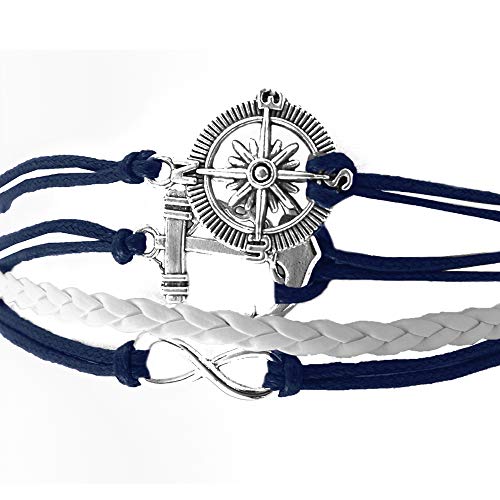 Infinity Anchor Compass Wrap Leather Bracelet for Men Women Navy Blue White Birthday Christmas Family2