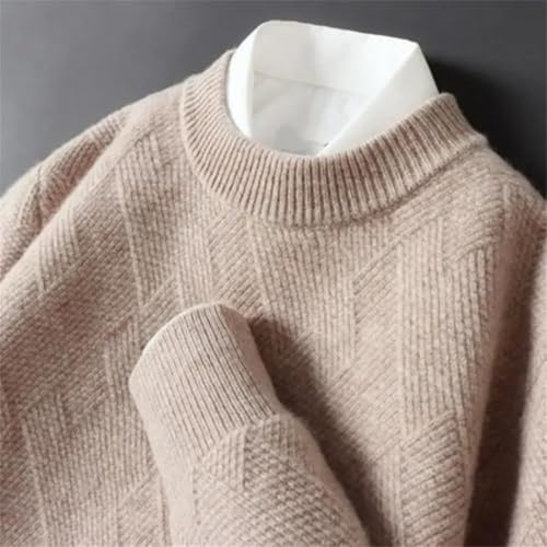 Men's Wool Loose Jacquard Crewneck Long Sleeve Sweaters Solid Color Business Knit Sweater2