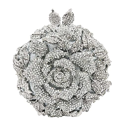 Image of Boutique De FGG Mini Round Flower Crystal Clutch Purses for Women,Formal Evening Bags,Rose Wedding Clutch Bag Party Handbags