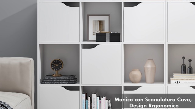 Libreria A 9 Cubi Per Cameretta, 5 Ante E 4 Vani Aperti, 90x90x30 Cm, Bianco E Rosa